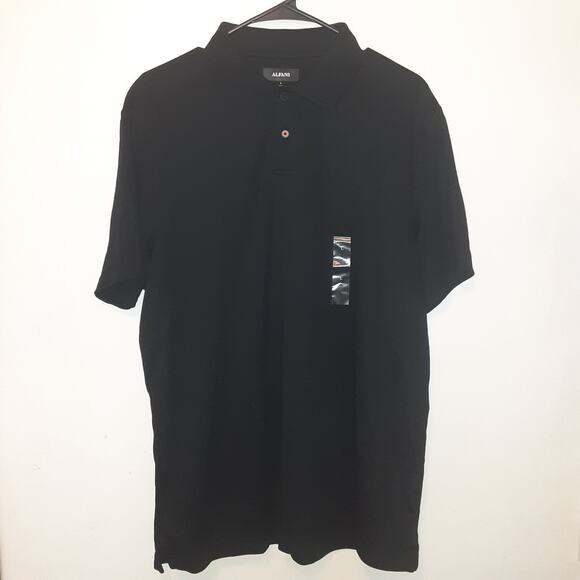 EUC Alfani Mens Polo Shirt L Black Supima Cotton Polyester Blend Casual - Picture 1 of 7